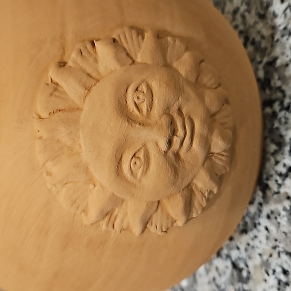 Vintage Clay Pitcher with Sun Design - Picture 2 of 4